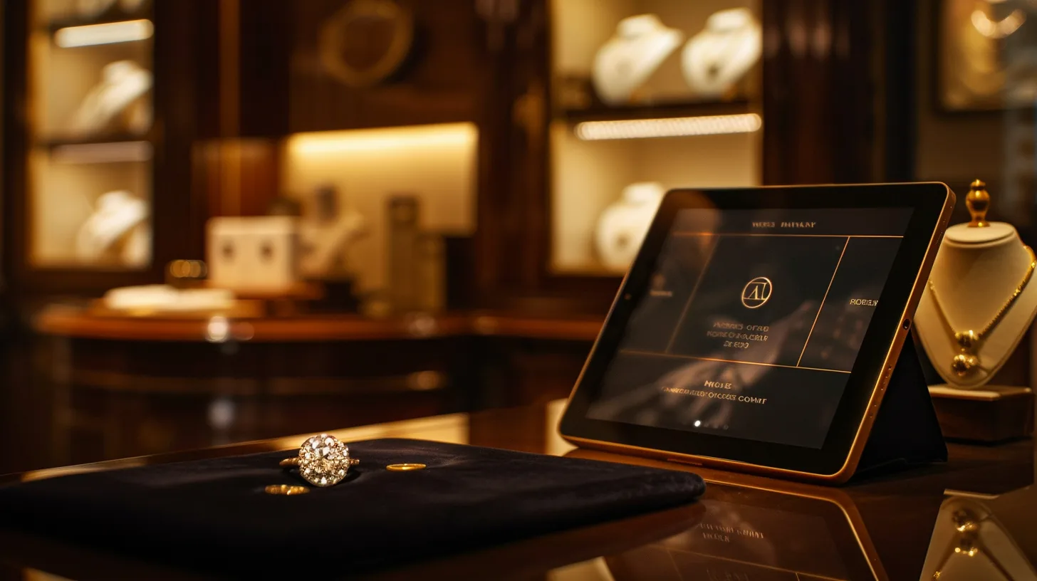 Branded jewelry catalog under your store logo on tablet — client presentation demo